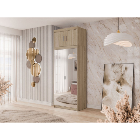 Dvoudveřová šatní skříň Melen 2D se zrcadlem + nástavec
